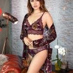 Anıl Kadın Dantel Detaylı Kadife Sütyen Slip Sabahlık 3'lü Takım An5525