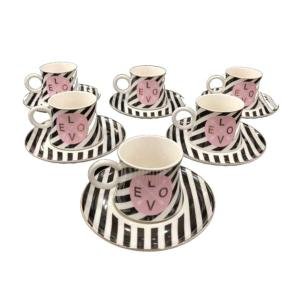 Love Pembe Siyah Çizgili Çay Fincan Takimi