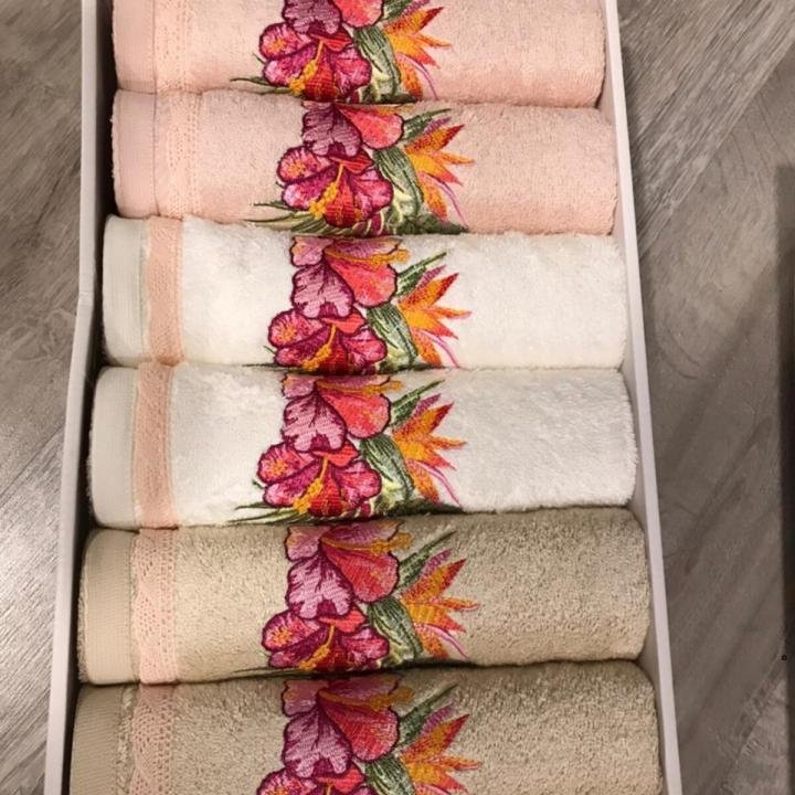 Luna 6'lı Havlu Seti Bambu Nakışlı 50x90