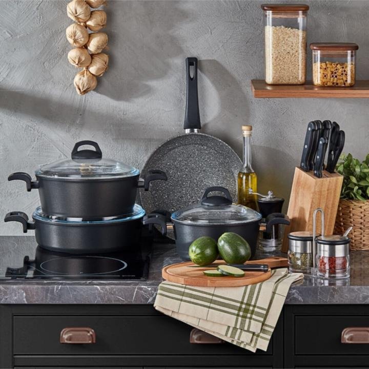 Montenegro 7 Parça Granit Tencere & Tava Seti