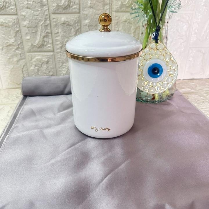 Porselen Kapaklı Emaye Kavanoz 15 Cm Kavanoz - Beyaz