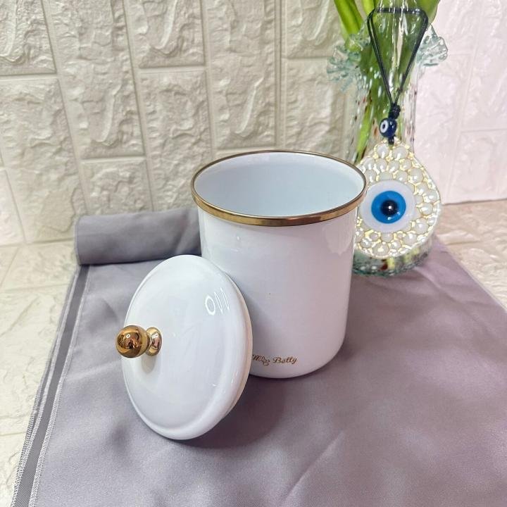 Porselen Kapaklı Emaye Kavanoz 15 Cm Kavanoz - Beyaz