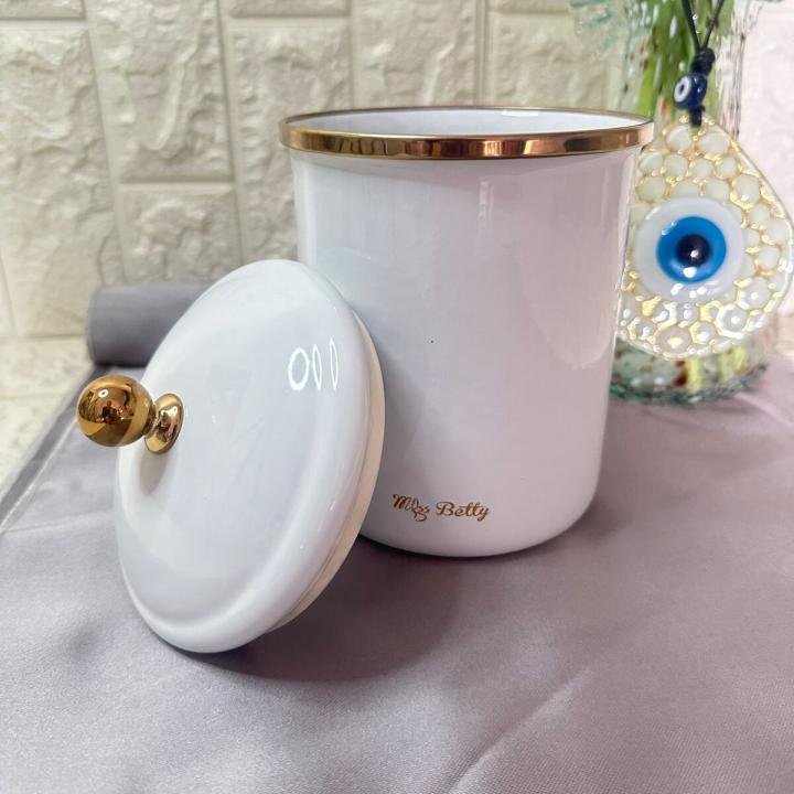 Porselen Kapaklı Emaye Kavanoz 15 Cm Kavanoz - Beyaz
