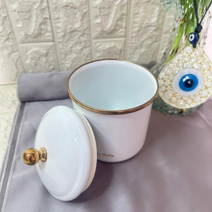 Porselen Kapaklı Emaye Kavanoz 13 Cm Kavanoz - Beyaz