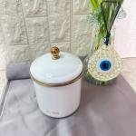 Porselen Kapaklı Emaye Kavanoz 13 Cm Kavanoz - Beyaz