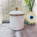 Porselen Kapaklı Emaye Kavanoz 13 Cm Kavanoz - Beyaz