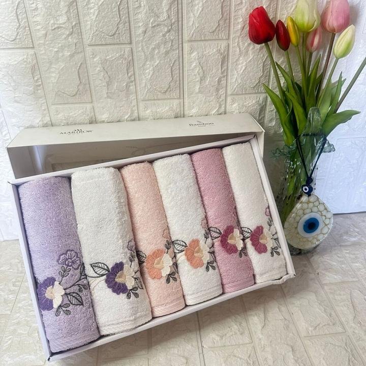 HENA- 3d Nakışlı Bambu Havlu 6 Ad. (50X90)