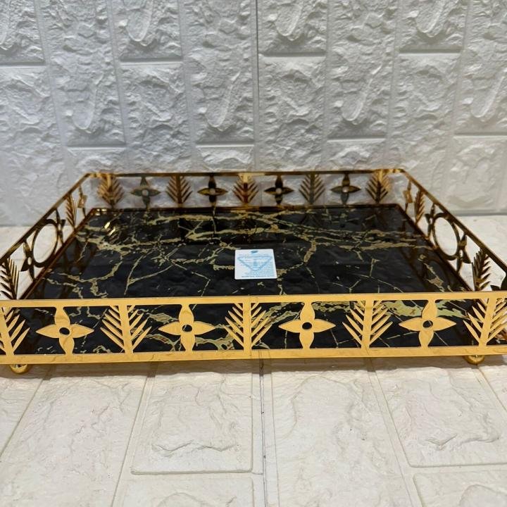 TEPSİ DİKDÖRTGEN BÜYÜK  GOLD METAL CAM 40 x 30 cm