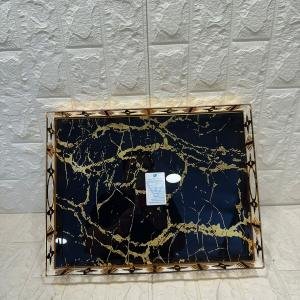 TEPSİ DİKDÖRTGEN BÜYÜK  GOLD METAL CAM 40 x 30 cm