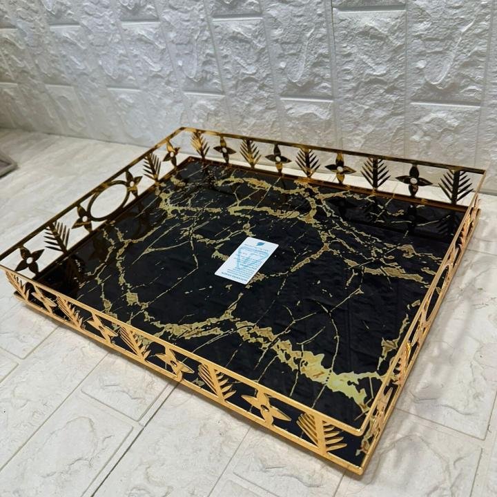 TEPSİ DİKDÖRTGEN BÜYÜK  GOLD METAL CAM 40 x 30 cm