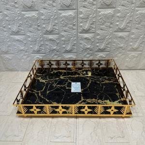 TEPSİ DİKDÖRTGEN BÜYÜK  GOLD METAL CAM 40 x 30 cm