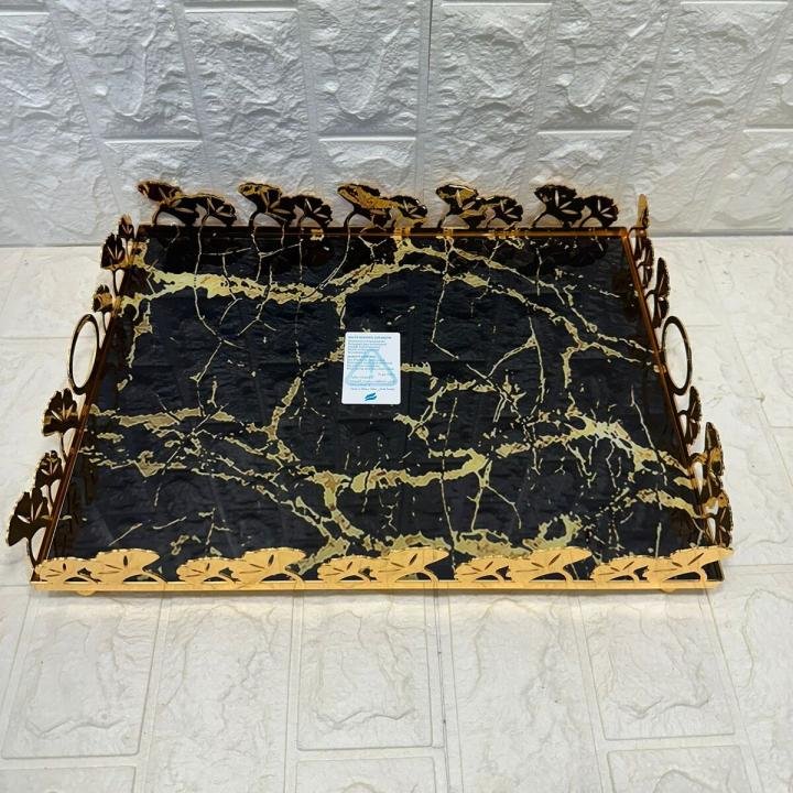 TEPSİ DİKDÖRTGEN BÜYÜK  GOLD METAL CAM 40 x 30 cm