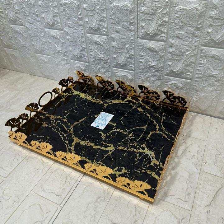 TEPSİ DİKDÖRTGEN BÜYÜK  GOLD METAL CAM 40 x 30 cm