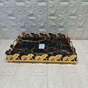 TEPSİ DİKDÖRTGEN BÜYÜK  GOLD METAL CAM 40 x 30 cm