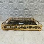 TEPSİ DİKDÖRTGEN BÜYÜK  GOLD METAL CAM 40 x 30 cm
