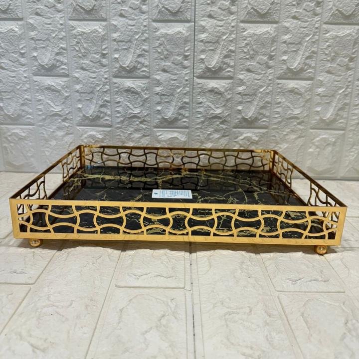 TEPSİ DİKDÖRTGEN BÜYÜK  GOLD METAL CAM 40 x 30 cm