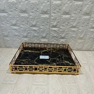 TEPSİ DİKDÖRTGEN BÜYÜK  GOLD METAL CAM 40 x 30 cm