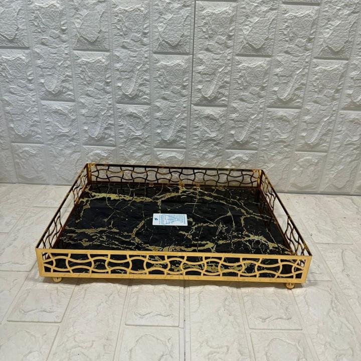 TEPSİ DİKDÖRTGEN BÜYÜK  GOLD METAL CAM 40 x 30 cm