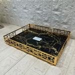 TEPSİ DİKDÖRTGEN BÜYÜK  GOLD METAL CAM 40 x 30 cm