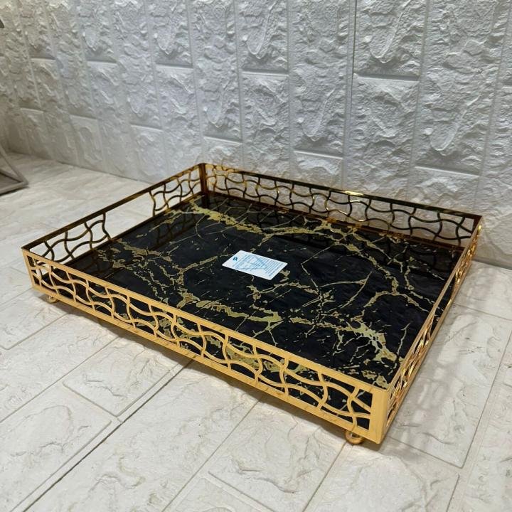 TEPSİ DİKDÖRTGEN BÜYÜK  GOLD METAL CAM 40 x 30 cm