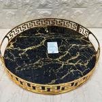 Yuvarlak Büyük Gold Metal Cam Tepsi 35 cm, şık ve dayanıklı mutfak aksesuarı