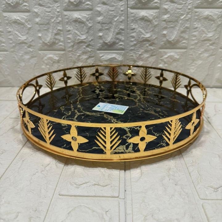 TEPSİ YUVARLAK BÜYÜK MERMER GOLD 35 cm