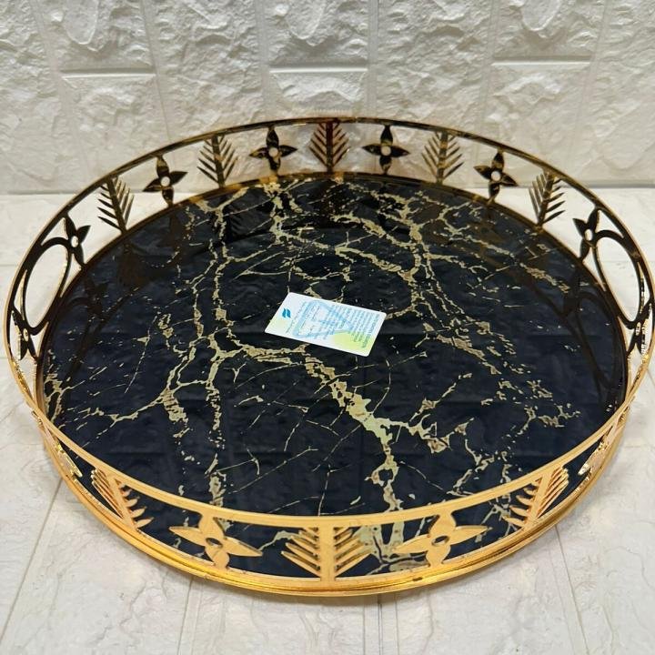 TEPSİ YUVARLAK BÜYÜK MERMER GOLD 35 cm