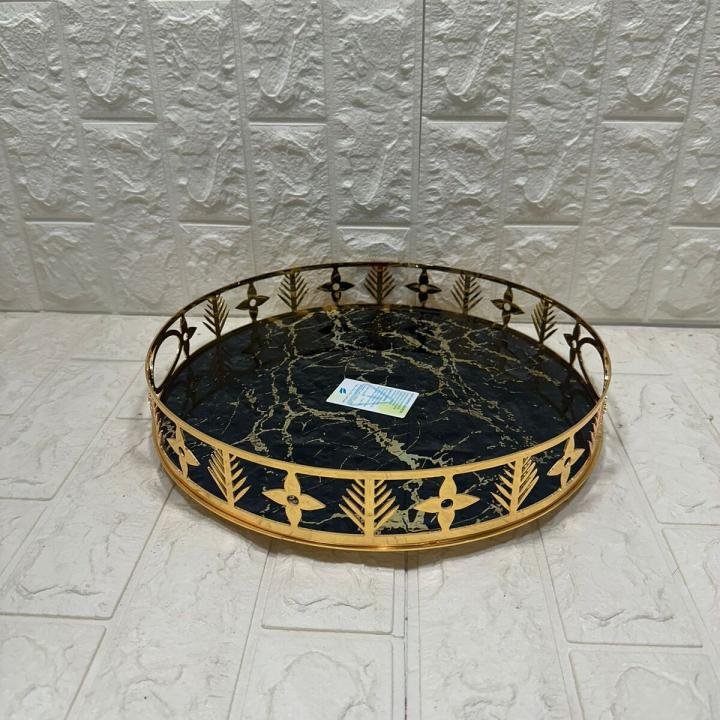 TEPSİ YUVARLAK BÜYÜK MERMER GOLD 35 cm