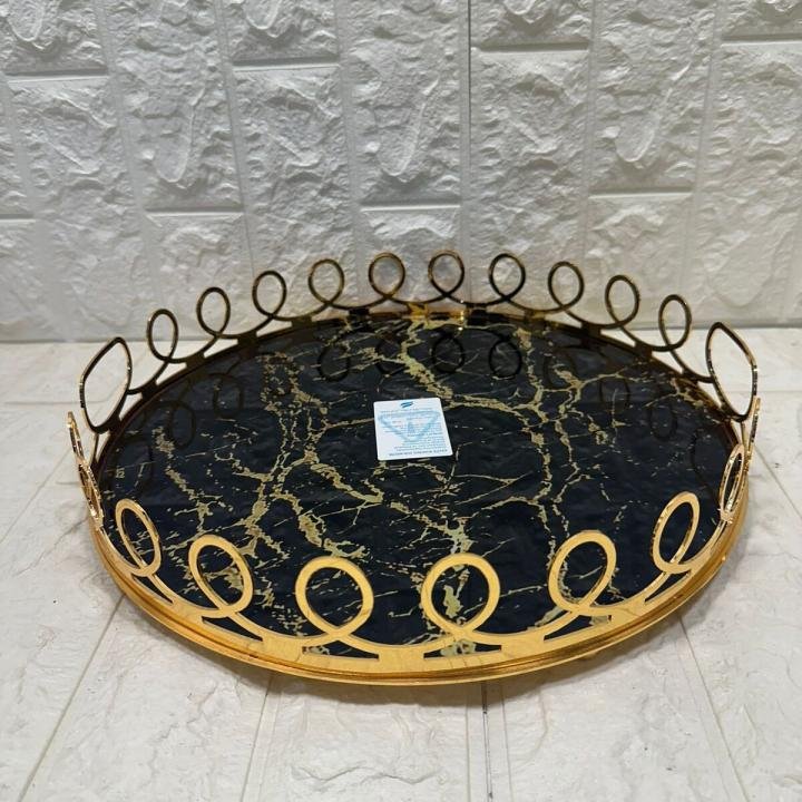 TEPSİ YUVARLAK BÜYÜK MERMER GOLD 35 cm