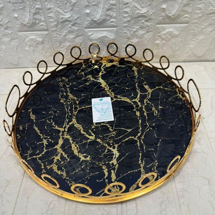 TEPSİ YUVARLAK BÜYÜK MERMER GOLD 35 cm