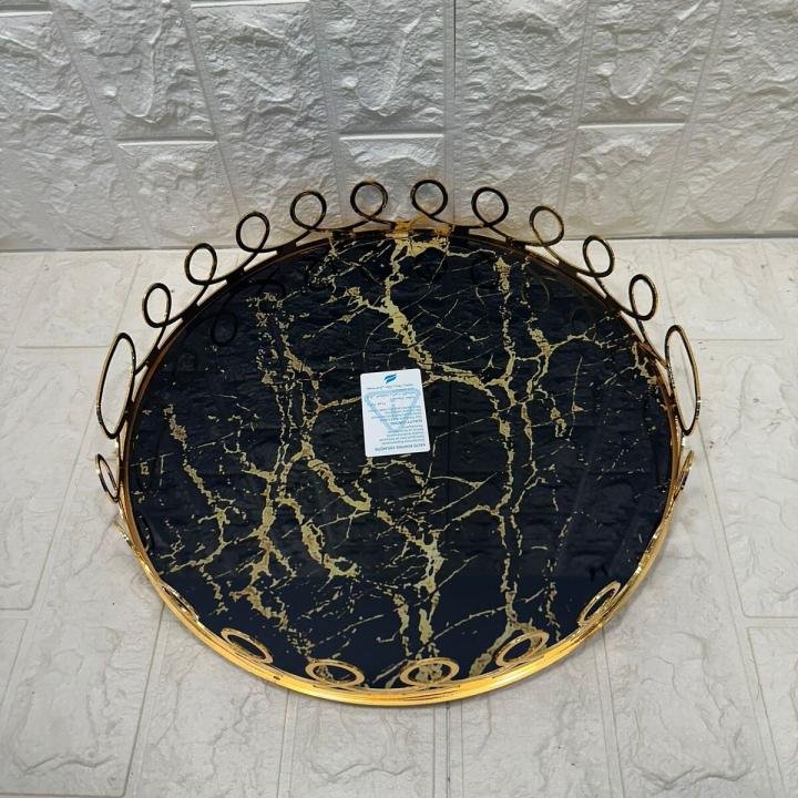 TEPSİ YUVARLAK BÜYÜK MERMER GOLD 35 cm