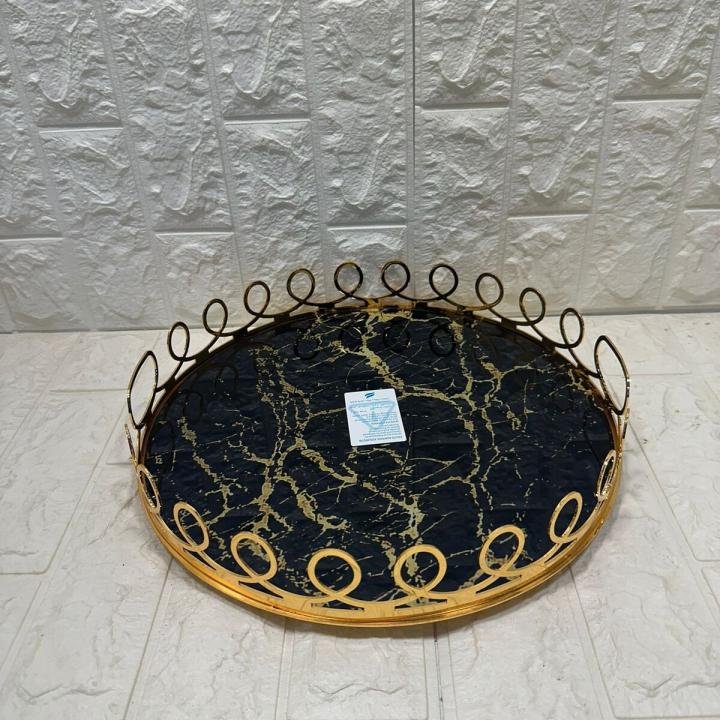 TEPSİ YUVARLAK BÜYÜK MERMER GOLD 35 cm