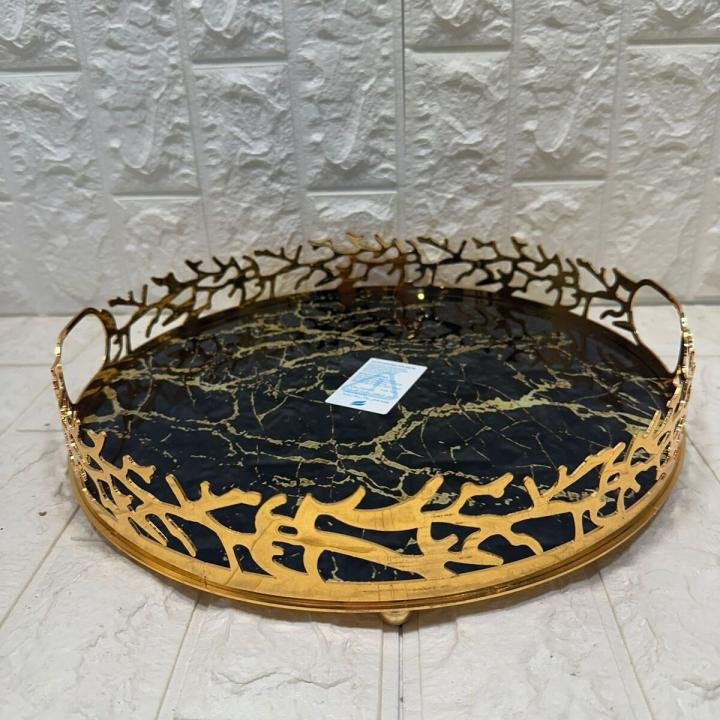 TEPSİ YUVARLAK BÜYÜK MERMER GOLD 35 cm