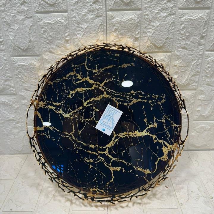 TEPSİ YUVARLAK BÜYÜK MERMER GOLD 35 cm