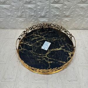 TEPSİ YUVARLAK BÜYÜK MERMER GOLD 35 cm
