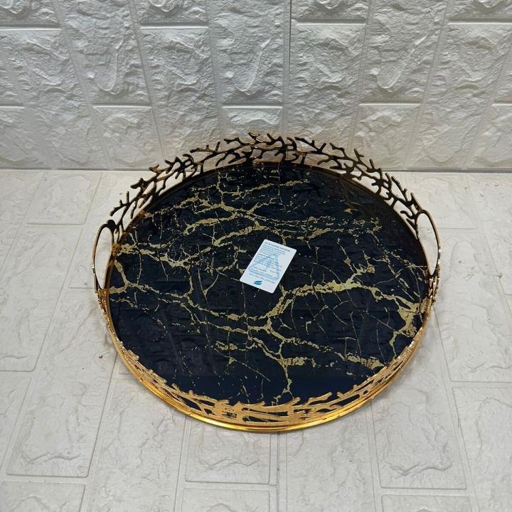 TEPSİ YUVARLAK BÜYÜK MERMER GOLD 35 cm