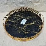 TEPSİ YUVARLAK BÜYÜK MERMER GOLD 35 cm