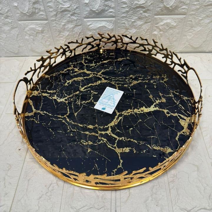 TEPSİ YUVARLAK BÜYÜK MERMER GOLD 35 cm