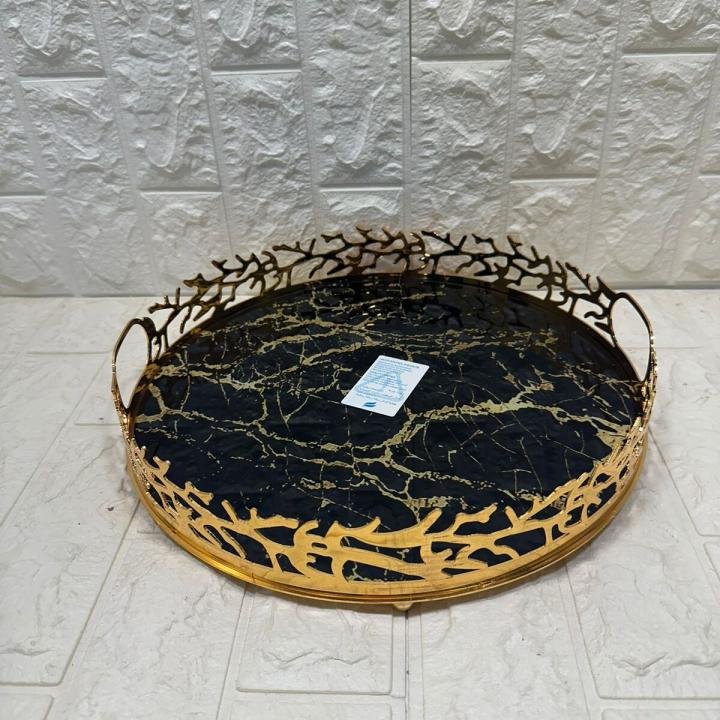 TEPSİ YUVARLAK BÜYÜK MERMER GOLD 35 cm