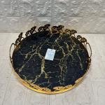 TEPSİ YUVARLAK BÜYÜK MERMER GOLD 35 cm
