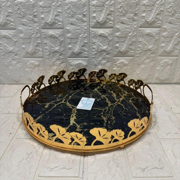 TEPSİ YUVARLAK BÜYÜK MERMER GOLD 35 cm