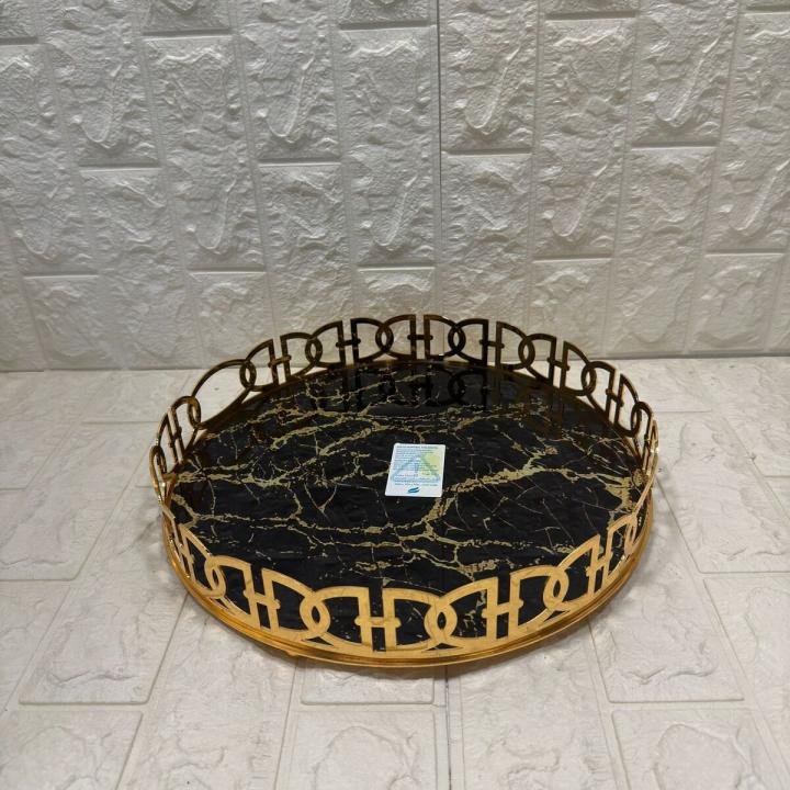 TEPSİ YUVARLAK BÜYÜK MERMER GOLD 35 cm
