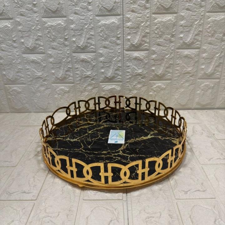 TEPSİ YUVARLAK BÜYÜK MERMER GOLD 35 cm