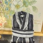 Saf Pamuklu Çizgili Bornoz Sabahlık