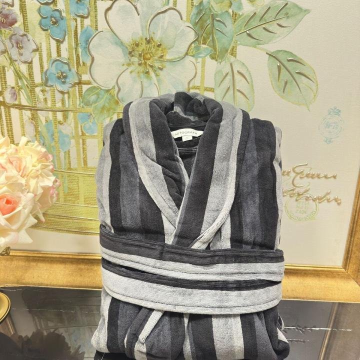 Saf Pamuklu Çizgili Bornoz Sabahlık