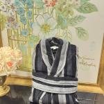 Saf Pamuklu Çizgili Bornoz Sabahlık