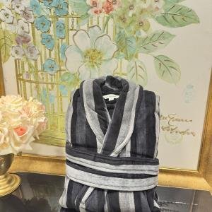 Saf Pamuklu Çizgili Bornoz Sabahlık