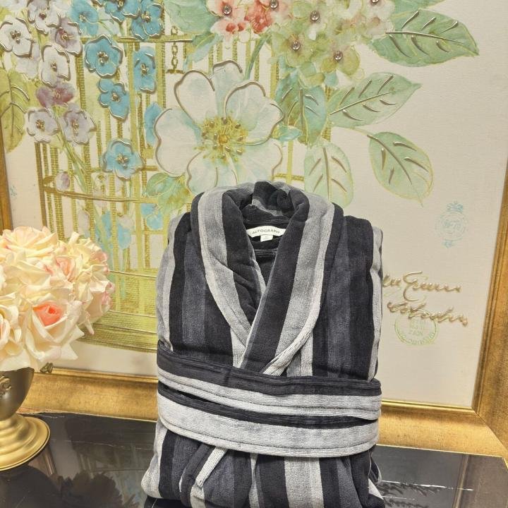 Saf Pamuklu Çizgili Bornoz Sabahlık