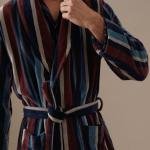 Saf Pamuklu Çizgili Bornoz Sabahlık