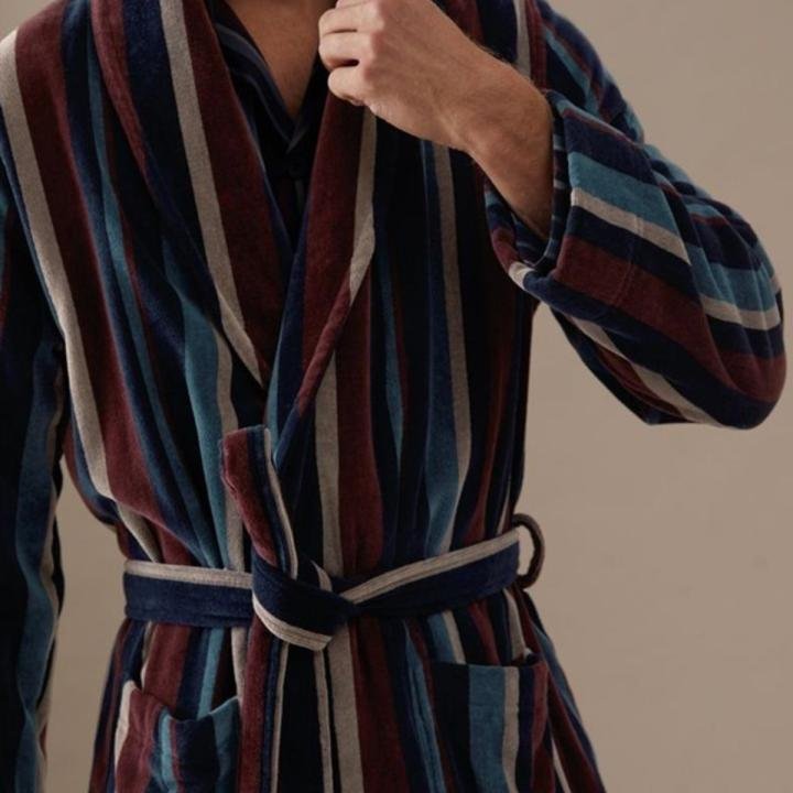 Saf Pamuklu Çizgili Bornoz Sabahlık